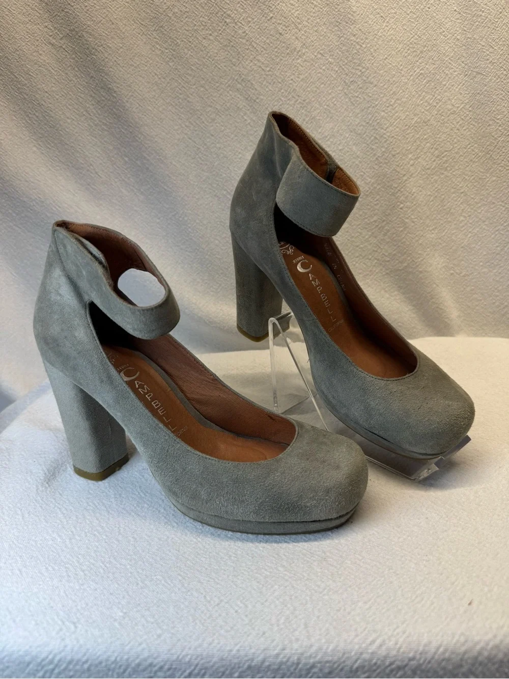 Office Siren Jeffrey Campbell Platform Ankle-Strap Block Heels Light Gray Sz 8